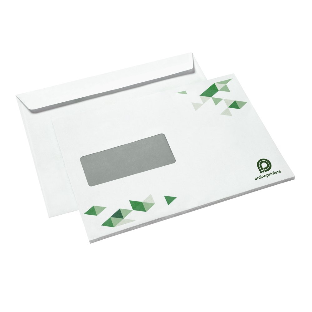 1000 Briefumschläge bedrucken | DIN C5 | Fenster links | mit Haftklebestreifen | beidseitig bedruckt | 90g/m² Offsetpapier
