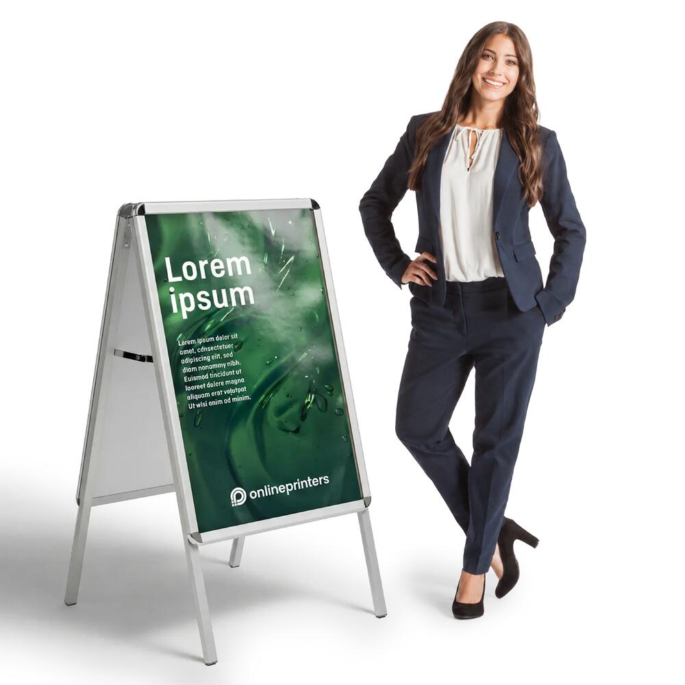Plakatständer inkl. Druck | DIN A1 | Druck für Vorder- & Rückseite inklusive | 500 g/m² PVC Plane matt