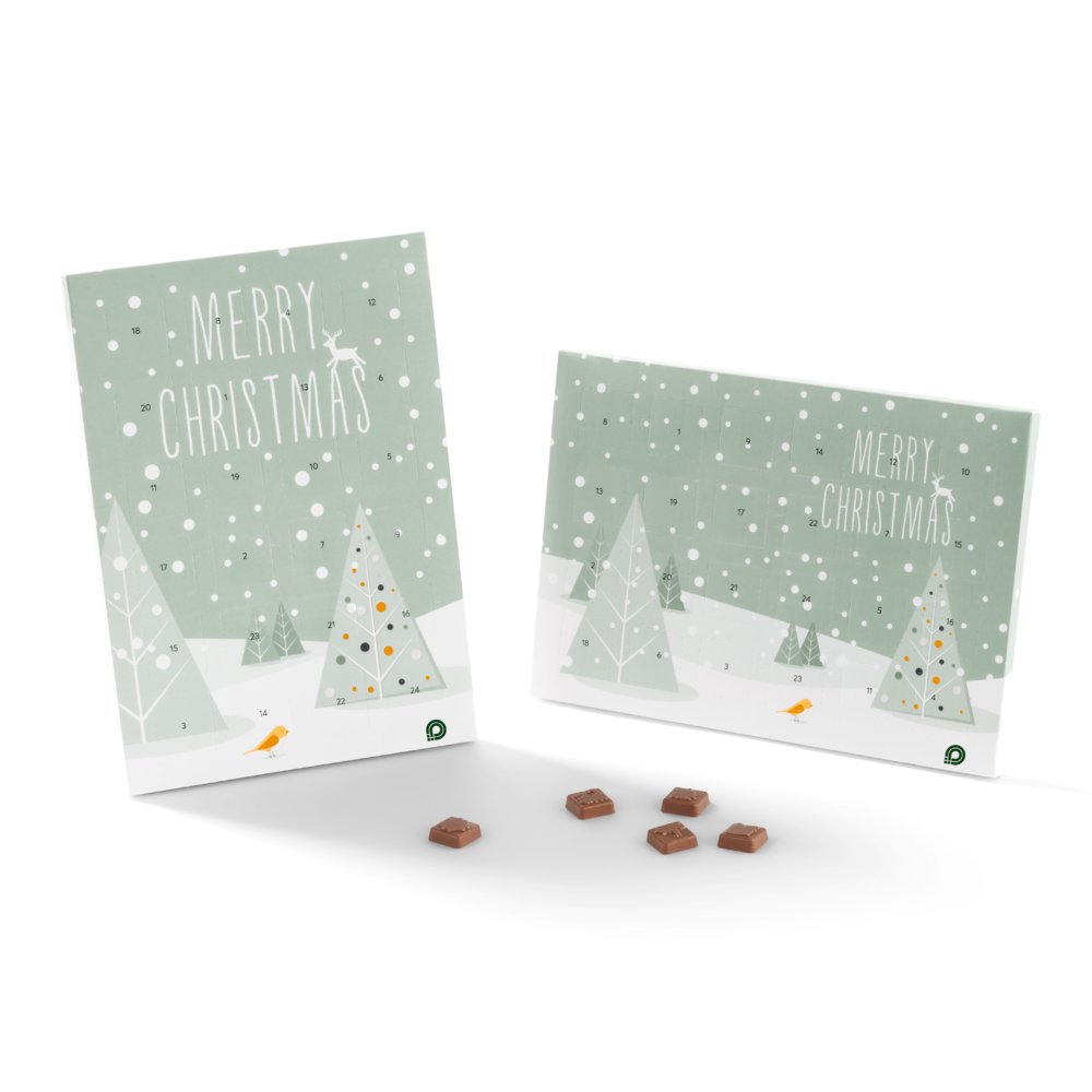 100 Wand-Adventskalender A4 mit Schokolade bedrucken, 4/0-farbig, 300 g/m² Chromokarton