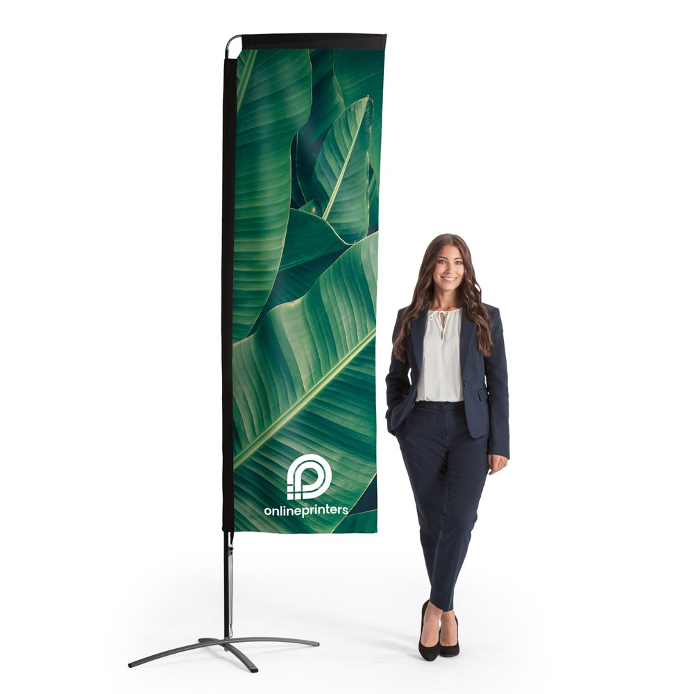 Squareflag bedrucken | 65x244cm | inkl. Kreuzfuß & Transporttasche | 110 g/m² Flaggenstoff