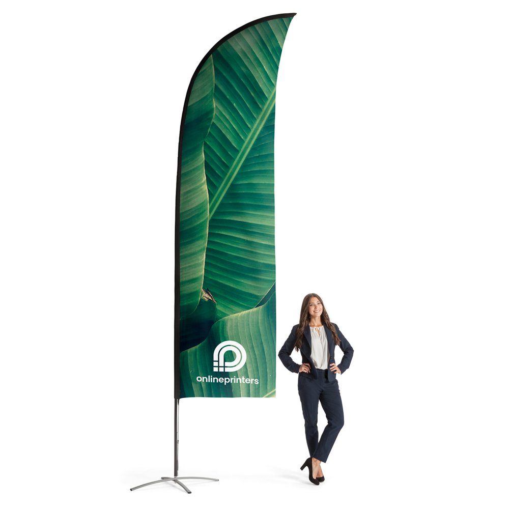 Wingflag bedrucken | 90x454cm | inkl. Kreuzfuß & Transporttasche | 110 g/m² Flaggenstoff