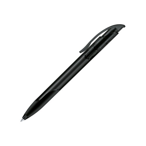 Schwarzer Kunststoff-Druckkugelschreiber mit Soft-Grip.