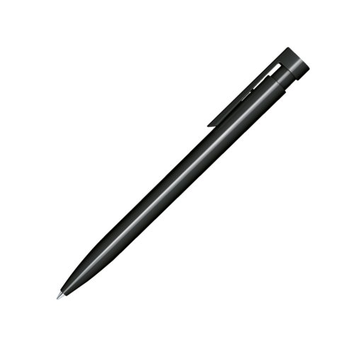 Schwarzer Kugelschreiber aus Kunststoff mit glnzender Oberflche und Clip.