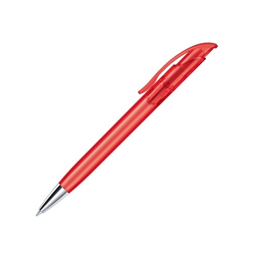 Roter Kunststoff-Kugelschreiber mit Metallspitze und Clip.