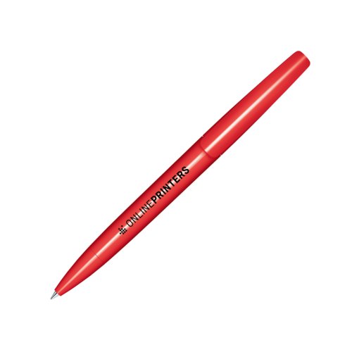 Roter Kugelschreiber mit Drehmechanismus und polierter Oberflche.