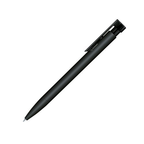 Schwarzer Bio-Kunststoff Kugelschreiber mit Clip und Druckmechanik.