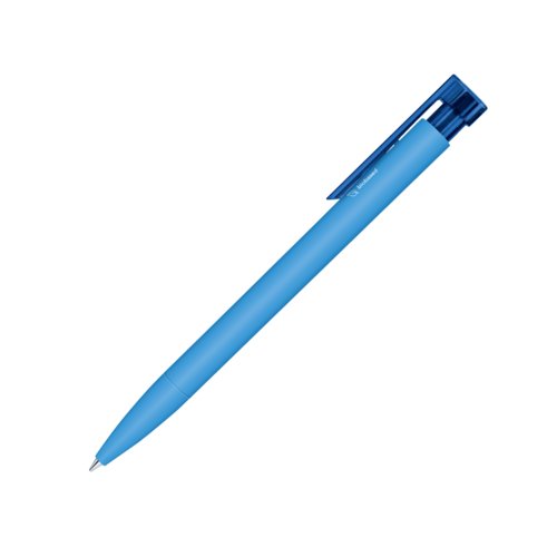 Blauer Druckkugelschreiber aus Biokunststoff mit Clip.