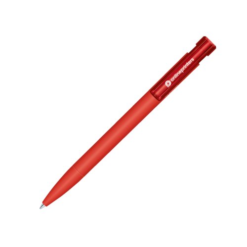 Roter Bio-Kugelschreiber mit Druckmechanik und Clip.