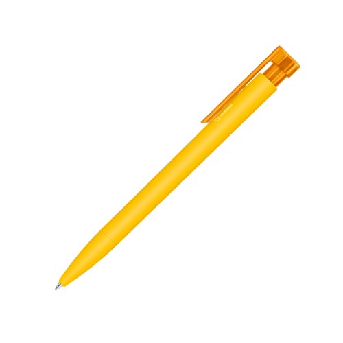 Gelber Bio-Kugelschreiber mit Clip und Druckmechanik.