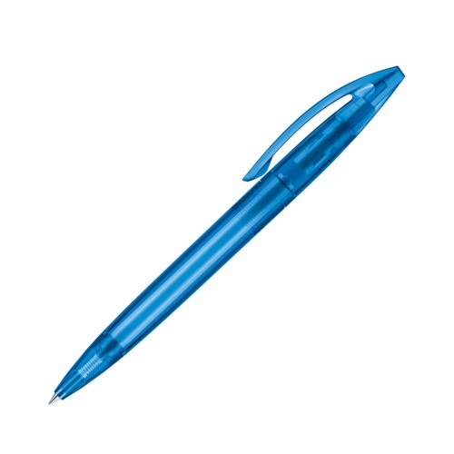Blauer Kunststoff-Drehkugelschreiber mit Clip.