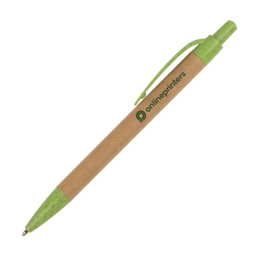 Papier-Kugelschreiber mit Clip und Druckmechanismus.