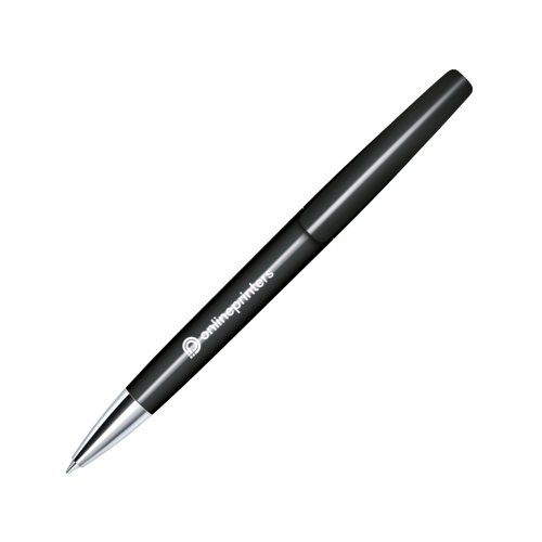 Schwarzer Dreh-Kugelschreiber mit polierter Oberflche und Metallspitze.