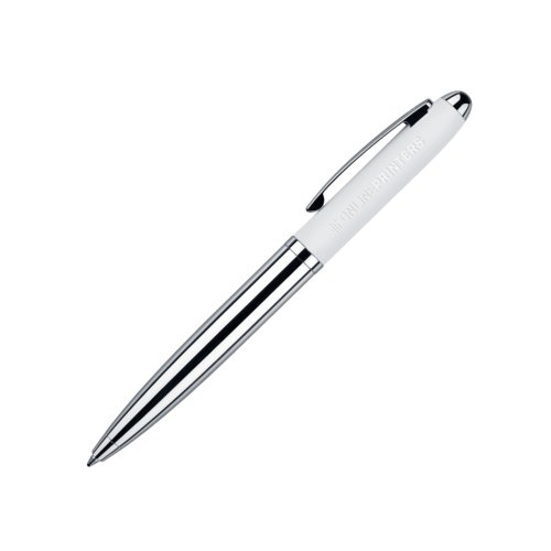 Weier Drehkugelschreiber mit Soft-Touch-Oberflche und Clip.