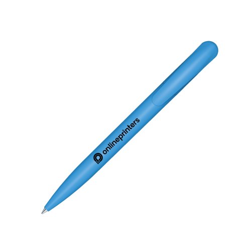 Blauer Kunststoff-Kugelschreiber mit Clip und Druckmechanik.