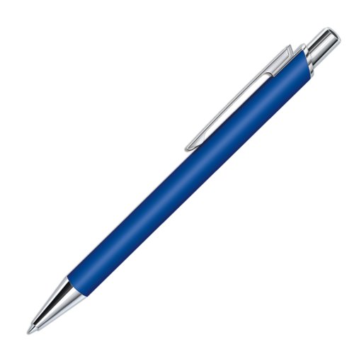 Dunkelblauer Kugelschreiber aus Kunststoff mit Soft-Touch-Oberfl�che und Clip.
