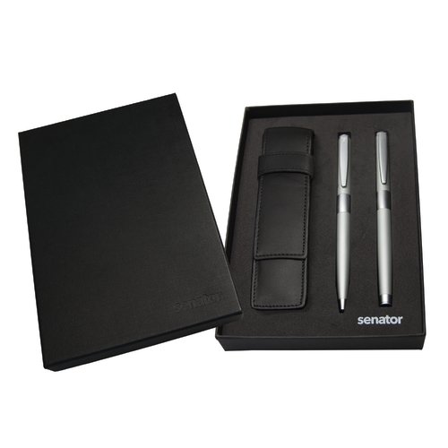 senator® Image Chrome Set Kugelschreiber und Rollerball mit Lederetui 2