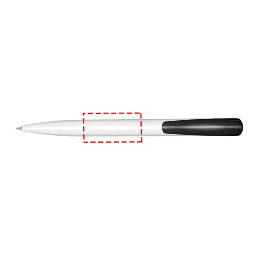 Weier Kunststoff-Kugelschreiber mit Druckmechanik und polierter Oberflche.