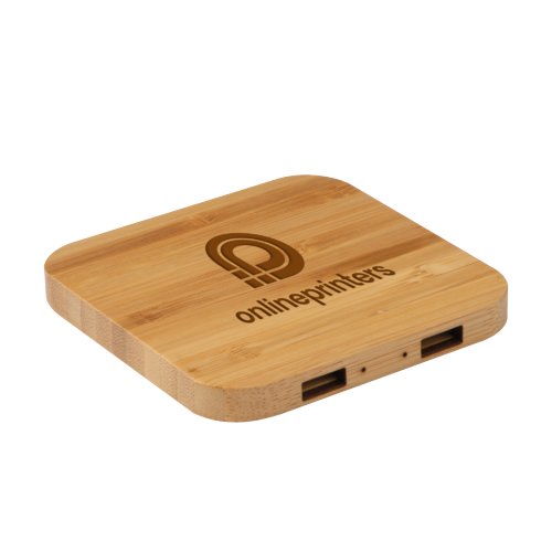 Helles Holz Induktionsladegert aus Bambus mit mehreren USB-Anschlssen.