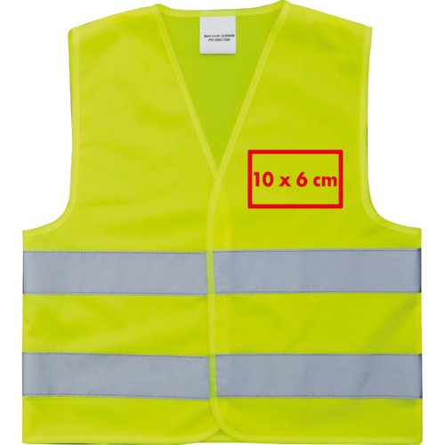 Gelbe Warnweste aus Stoff mit Reflektorstreifen.