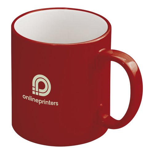 Rote Keramiktasse mit Henkel.