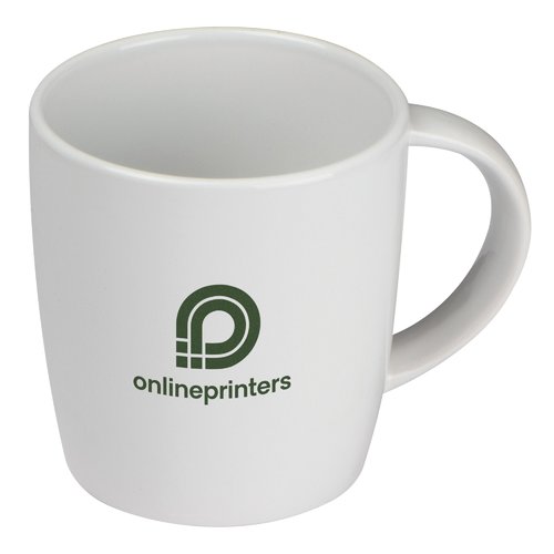 Weie Keramik-Tasse mit Henkel.
