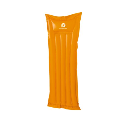 Orangefarbene Luftmatratze aus Kunststoff mit lnglichem Design.