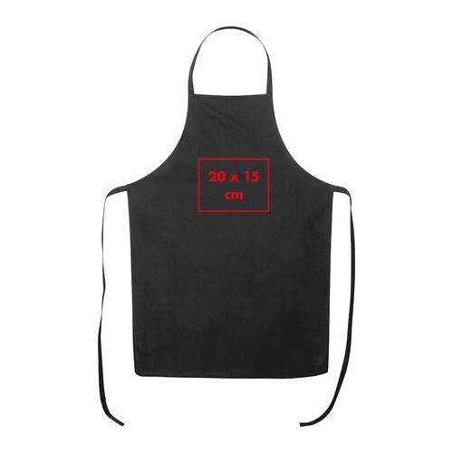 Schwarze Baumwollsch�rze mit Nackenband und langen Bindeb�ndern.