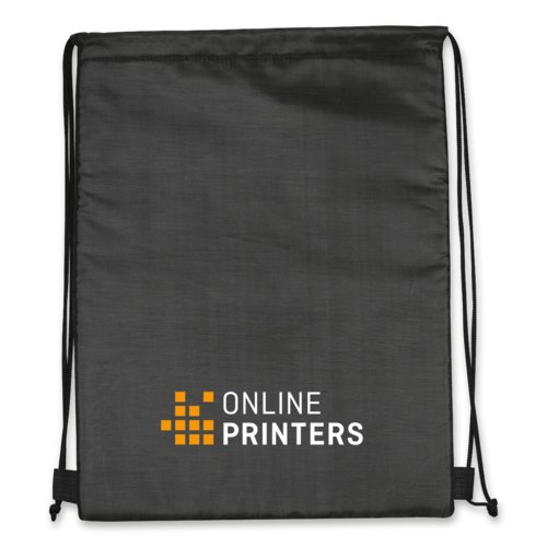 Schwarzer 2-in-1 Polyester Turnbeutel/Khltasche mit Kordelzug.