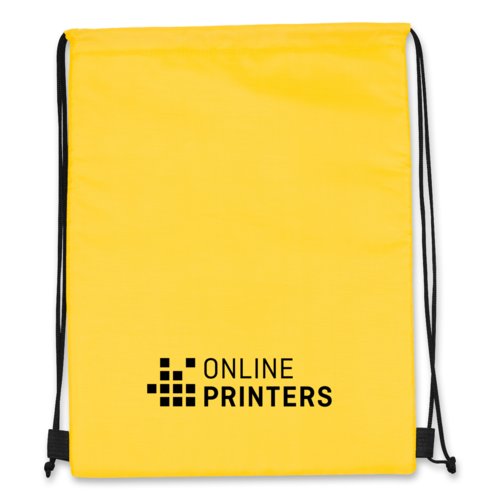 Gelbe Khltasche/Sportbeutel mit Kordelzug.