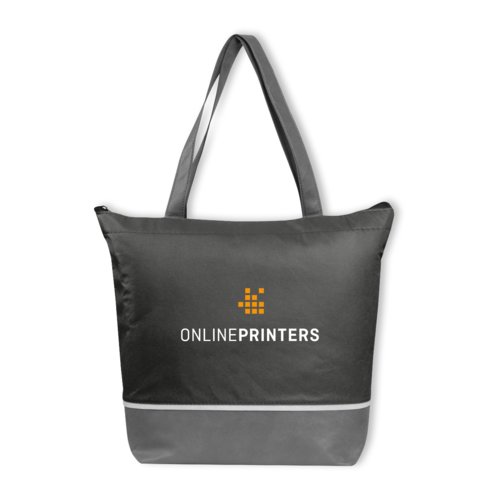 Graue Khltasche aus Vliesstoff mit Reiverschluss.