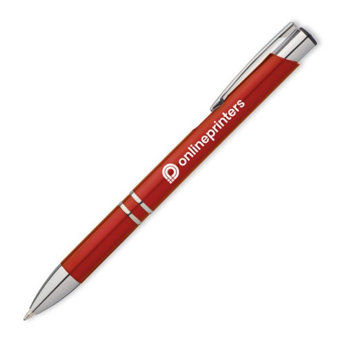 Roter Metall-Kugelschreiber mit Clip und Druckknopf.
