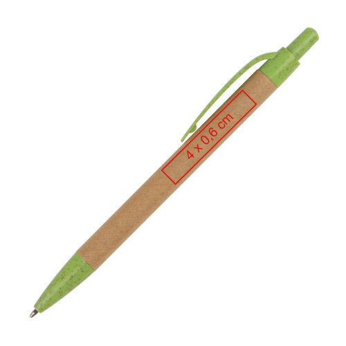Brauner Papier-Kugelschreiber mit Clip und Druckknopf.
