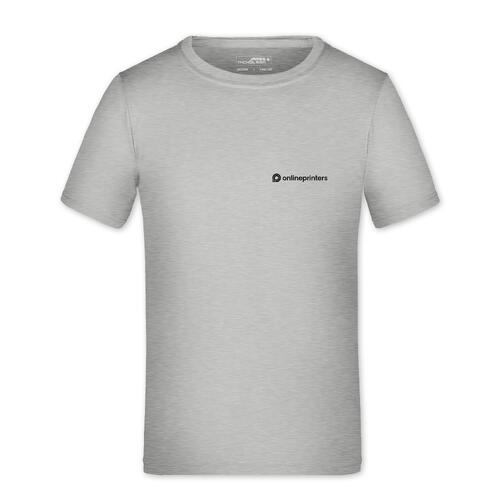 Grau meliertes Kinder-T-Shirt aus Polyester mit kurzen �rmeln.