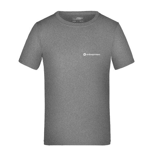 Dunkelgrau meliertes Polyester T-Shirt f�r Kinder mit kurzen �rmeln.