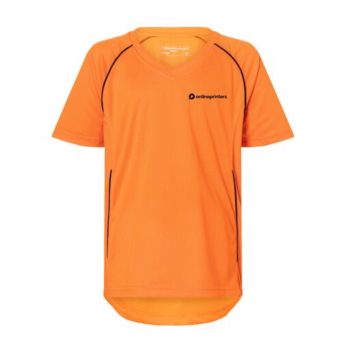 Orangefarbenes Kinder-T-Shirt aus Polyester mit kurzen �rmeln.