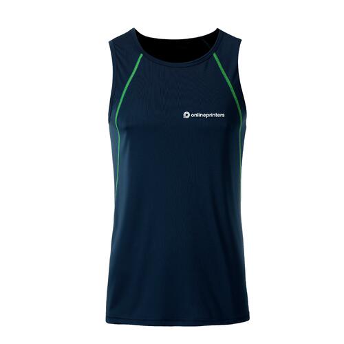 Marineblaues und neongelbes Polyester-Tanktop f�r Herren.