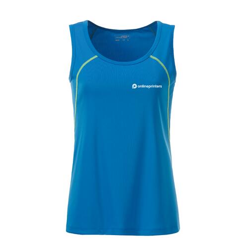 Blau-Neongelbes Sport-Tanktop aus Polyester f�r Damen.