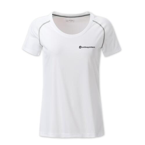 Wei�es Polyester T-Shirt f�r Damen mit kurzen �rmeln.
