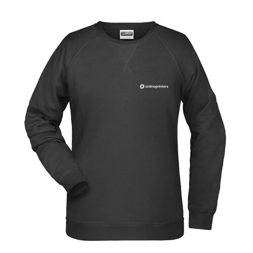 Schwarzes Damen-Sweatshirt aus Baumwollmischgewebe mit Rundhalsausschnitt.