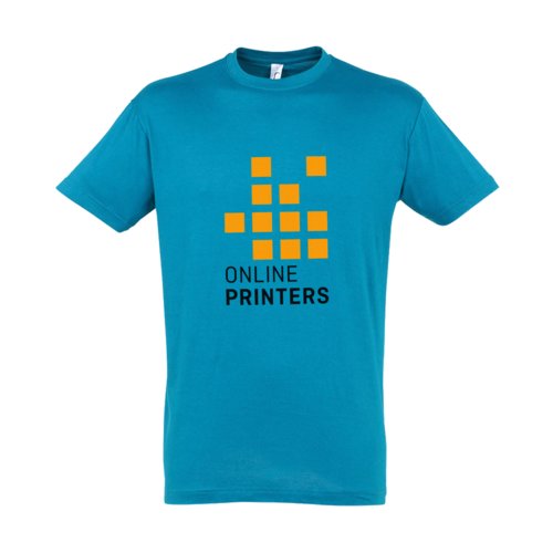 Aquablaues Baumwoll-T-Shirt mit kurzen rmeln.
