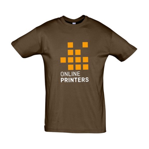 Braunes Baumwoll-T-Shirt mit kurzen rmeln und Rundhalsausschnitt.