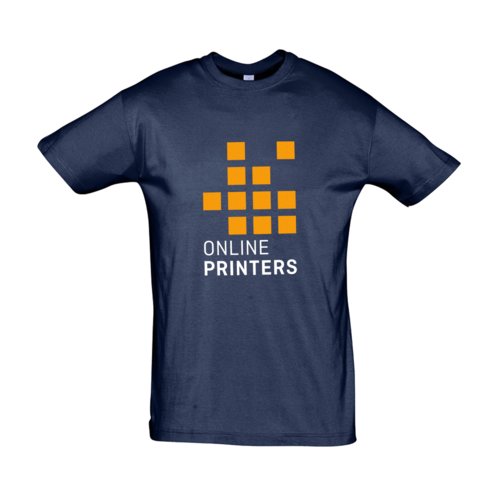 Dunkelblaues Baumwoll-T-Shirt mit kurzen rmeln.