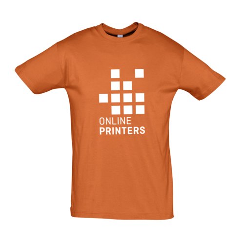 Oranges Baumwoll-T-Shirt mit kurzen rmeln und Rundhalsausschnitt.