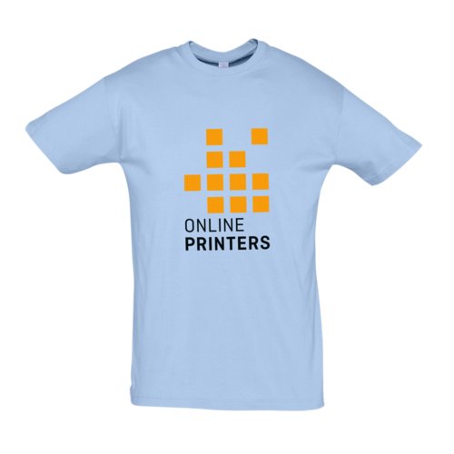 Himmelblaues Unisex T-Shirt aus Baumwolle mit kurzen rmeln.
