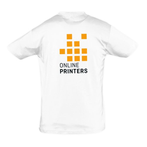 Weies Unisex T-Shirt aus Baumwolle mit kurzen rmeln.