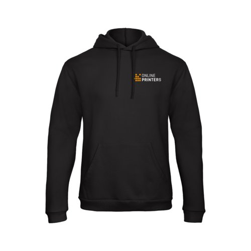 Schwarzer Hoodie aus Baumwollmischgewebe mit Kapuze und Kngurutasche.