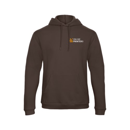 Brauner Baumwoll-Polyester-Hoodie fr Herren mit Kordelzug und Kngurutasche.
