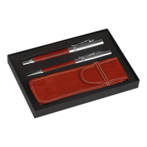 Braunes Schreibset mit Kugelschreiber, Fller und Etui.