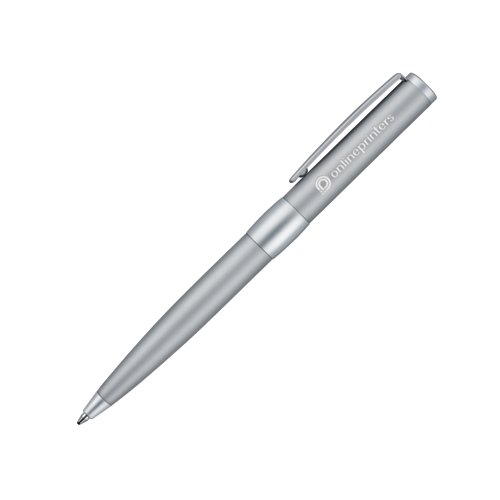 Silberner Metall-Kugelschreiber mit Clip und Druckknopf.
