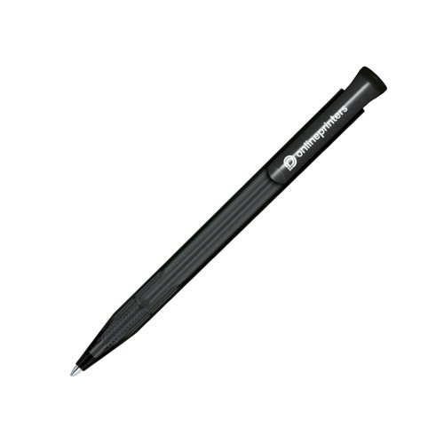 Gefrosteter Kunststoff-Kugelschreiber mit Clip und Druckmechanik.